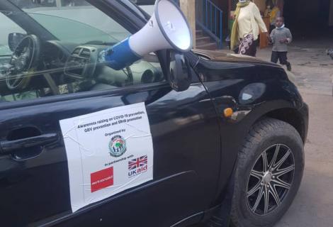 A mobile megaphone delivering messages on COVOID-19 prevention