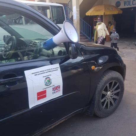 A mobile megaphone delivering messages on COVOID-19 prevention